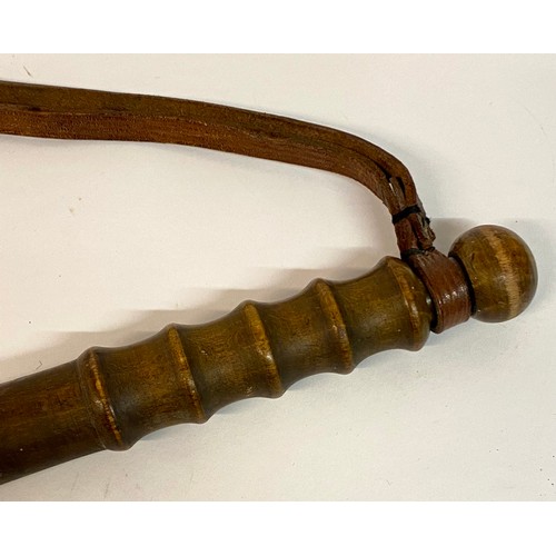 647 - Vintage Wooden Military / Police Truncheon with Leather Handle 39cm Length