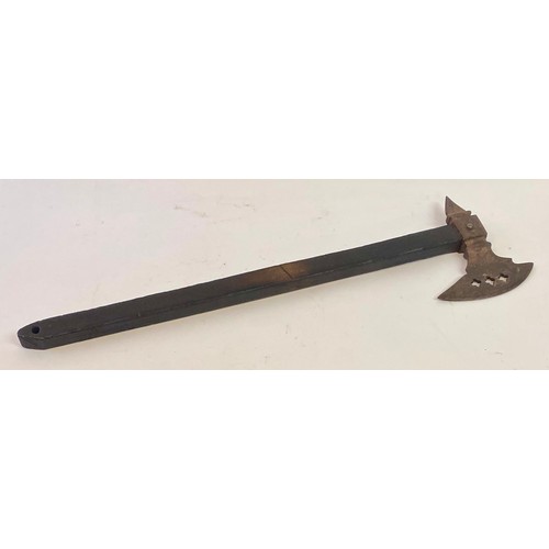 648 - Pierced Metal Battle Axe In Medieval Style with Wooden Handle 72cm Length