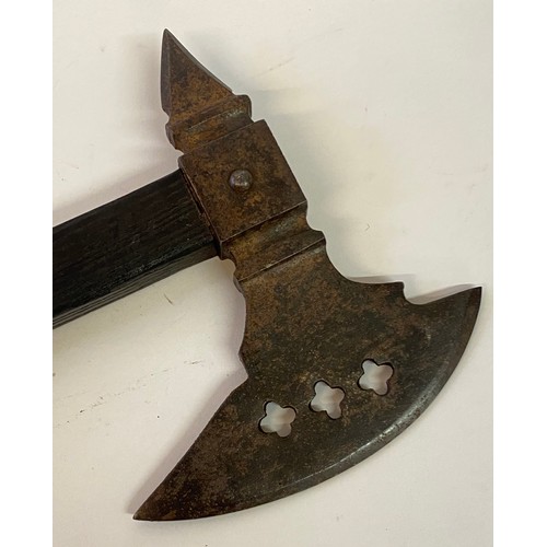 648 - Pierced Metal Battle Axe In Medieval Style with Wooden Handle 72cm Length