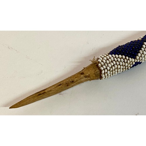 651 - Vintage Blue and White Tribal Bead Spear 58cm Length