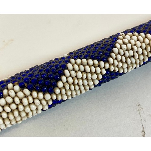 651 - Vintage Blue and White Tribal Bead Spear 58cm Length