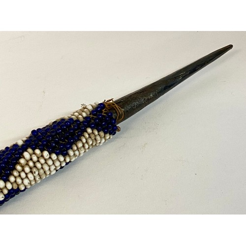 651 - Vintage Blue and White Tribal Bead Spear 58cm Length