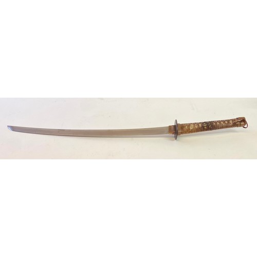 657 - Vintage WWII Japanese Army Officer’s Shin Gunto Katana with Leather Wrap Handle and Scabbard 96cm Le... 