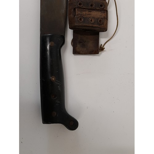 673 - Short Machete with Leather Scabbard, Blade 51cm long, possibly Collins Legitimus