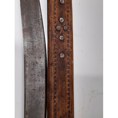 673 - Short Machete with Leather Scabbard, Blade 51cm long, possibly Collins Legitimus