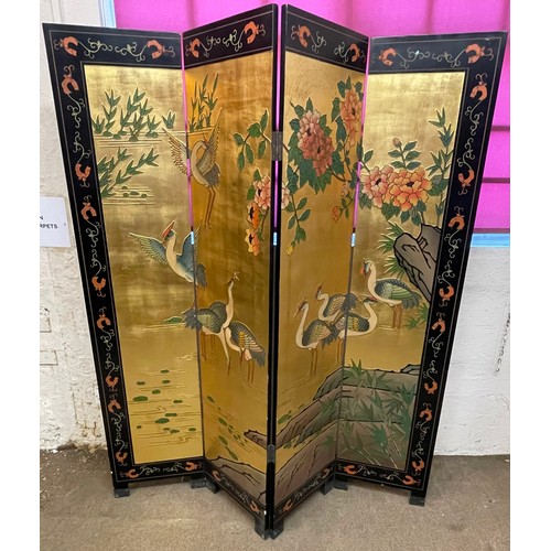 15 - Chinese Four Panel Room Divider With Double Sided Depictions. 185 x 165 cms