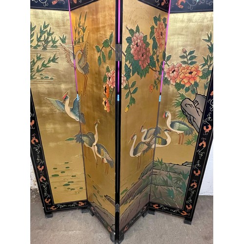 15 - Chinese Four Panel Room Divider With Double Sided Depictions. 185 x 165 cms