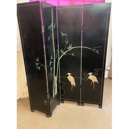 15 - Chinese Four Panel Room Divider With Double Sided Depictions. 185 x 165 cms