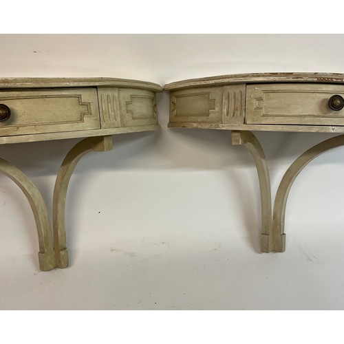 16 - Pair Of Small French Painted Console Tables. 48 x 34 x 22 cms (2)