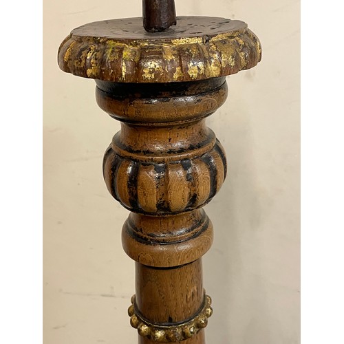 23 - Antique Wood Church Pricket Candle Stick With Traces Of Gilding  164 cms High