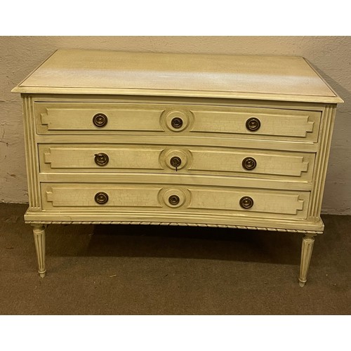 29 - Vintage French Crackle Glaze Three Drawer Chest. 110 x 82 x 49 cms