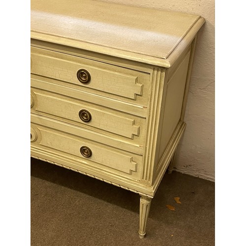 29 - Vintage French Crackle Glaze Three Drawer Chest. 110 x 82 x 49 cms