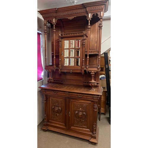 36 - Large Profusely Carved Hunt Style Cupboard With Carved Wood Decoration 130 x  58 x 264 cms