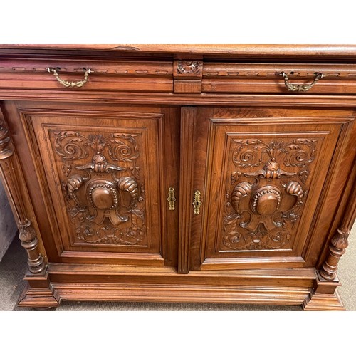 36 - Large Profusely Carved Hunt Style Cupboard With Carved Wood Decoration 130 x  58 x 264 cms