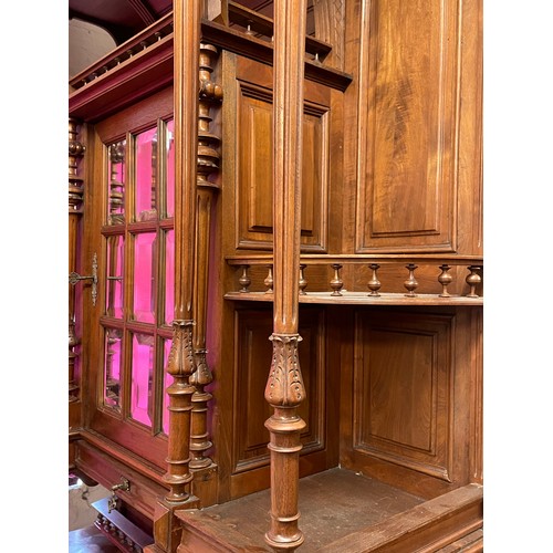 36 - Large Profusely Carved Hunt Style Cupboard With Carved Wood Decoration 130 x  58 x 264 cms