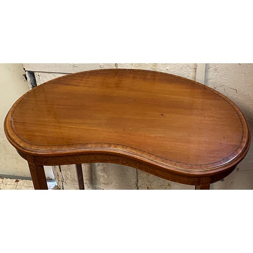 42 - Inlaid Kidney Shaped Occasional Table. 62 x 39 x 70 cms