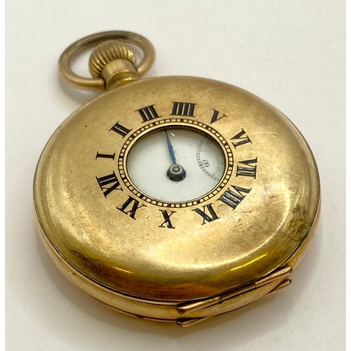 491A - A Vintage Gold Plated Half Pocket Watch in Box. 91.76g Weight. Pocket watch 7.5cm x 5cm