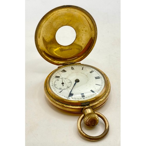 491A - A Vintage Gold Plated Half Pocket Watch in Box. 91.76g Weight. Pocket watch 7.5cm x 5cm