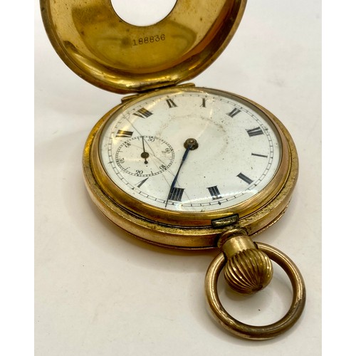 491A - A Vintage Gold Plated Half Pocket Watch in Box. 91.76g Weight. Pocket watch 7.5cm x 5cm