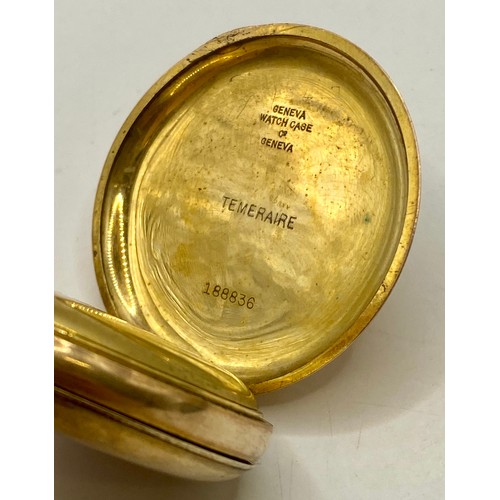 491A - A Vintage Gold Plated Half Pocket Watch in Box. 91.76g Weight. Pocket watch 7.5cm x 5cm