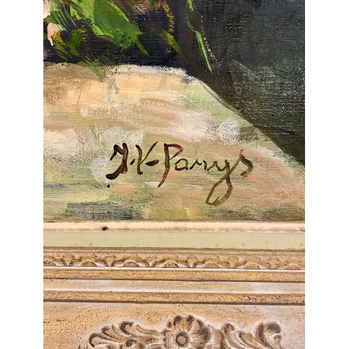 71 - Large Ornate Framed Acrylic/Oil on Canvas Painting Depicting a Floral Scene, Signature to Bottom Rig... 