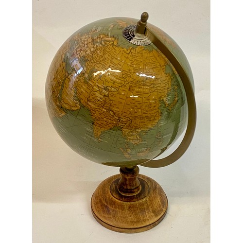 627 - Vintage World Terrestrial Globe on Wooden Stand 34cm Height