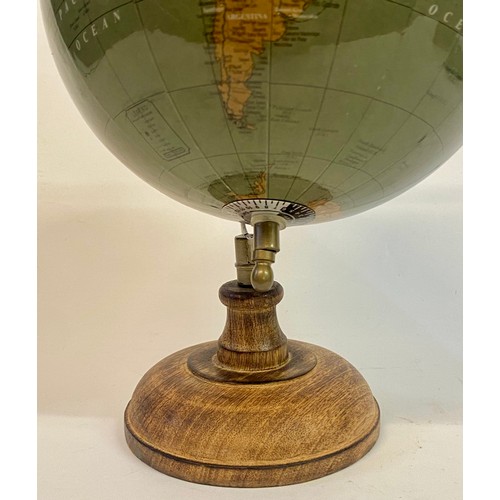 627 - Vintage World Terrestrial Globe on Wooden Stand 34cm Height