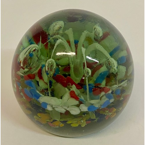 628 - Three Vintage Art Glass Paperweights, One with Inscription to Base. Largest 7cm x 7cm x 6cm