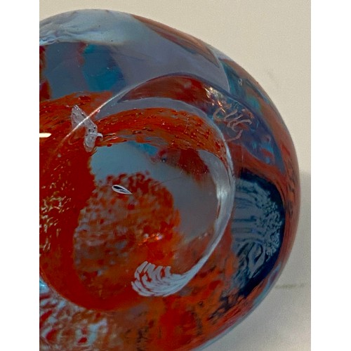 628 - Three Vintage Art Glass Paperweights, One with Inscription to Base. Largest 7cm x 7cm x 6cm