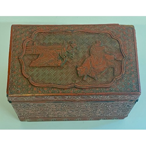 629 - Vintage Intricately Carved Chinese  Cinnabar lacquer Box 16.5cm x 11.5cm x 10cm