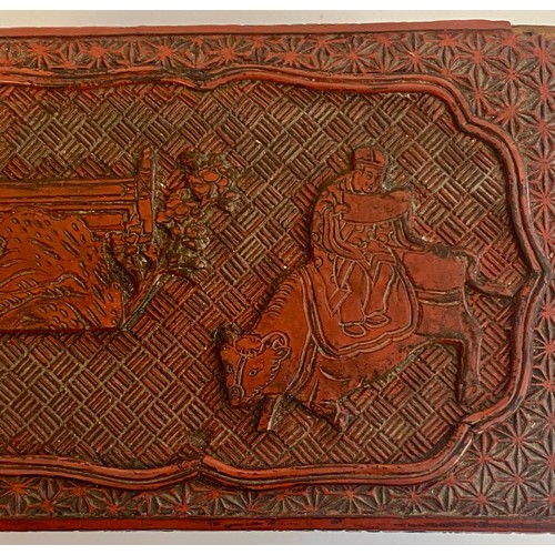 629 - Vintage Intricately Carved Chinese  Cinnabar lacquer Box 16.5cm x 11.5cm x 10cm