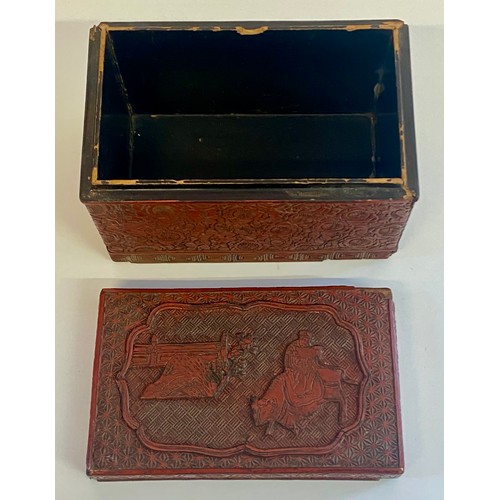 629 - Vintage Intricately Carved Chinese  Cinnabar lacquer Box 16.5cm x 11.5cm x 10cm