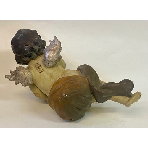 546 - Vintage Italian Style Resin Cherub Holding Harp Wall Mount Sculpture 48cm Height