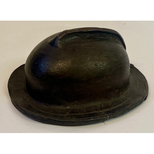 547 - 19th Century  Leather Miners Safety Cap 27cm x 21cm x 12cm