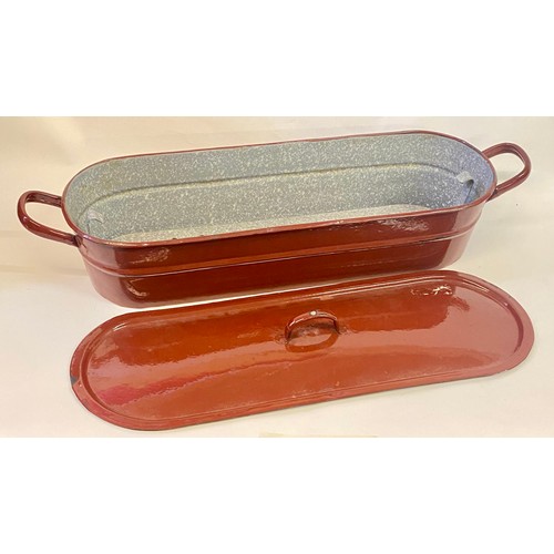 548 - Vintage Red Enamel Fish Poacher / Steamer 68cm x 22cm x 18cm