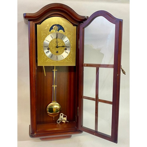 549 - Vintage Hermle Possibly Mahogany Wall Clock 65cm x 29cm x 14cm