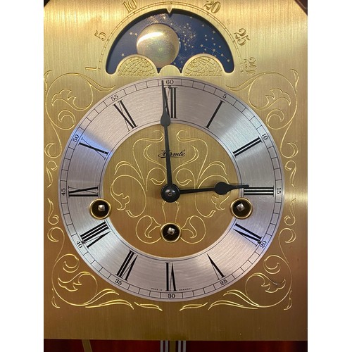 549 - Vintage Hermle Possibly Mahogany Wall Clock 65cm x 29cm x 14cm