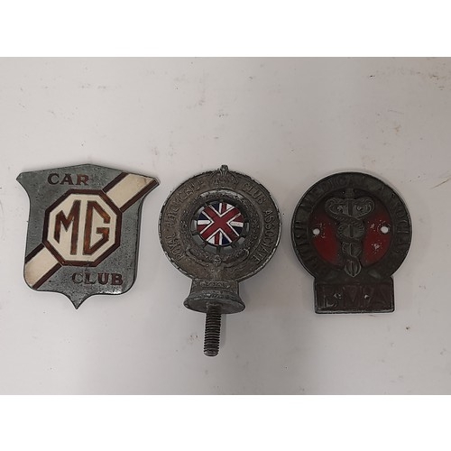 695 - 3 x Vintage Car Badge  for MG Car Club (alloy and enamel), British Medical Association (BMA) and Roy... 