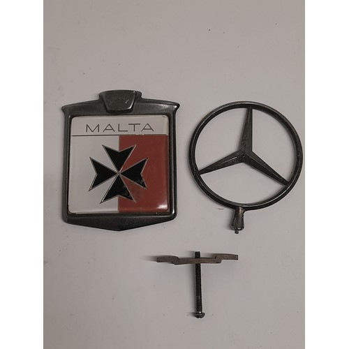 696 - 2 x Car Badges to include Mercedes Benz (7.5cm diameter) and a Malta Resident Badge 10cm x 7.5cm