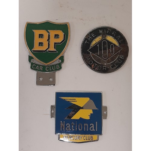 697 - 3 x metal and enamel Car Club Badges to include BP Car Club 11cm x 7cm, The Wirral Motor Club, 7.5cm... 