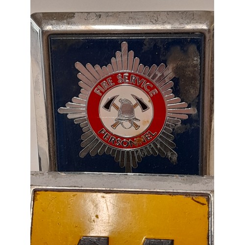 699 - 4 x Vintage car Badges to include Fire Serve Personnel 7.5 x 7.5 and 3 x AA Badges 7cm x 7cm