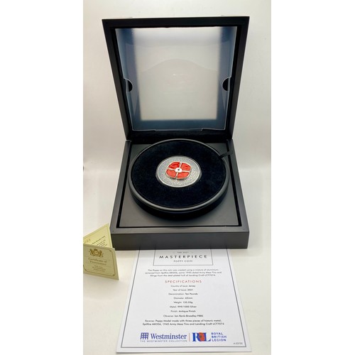 295 - Cased CPM The 2021 Masterpiece Silver Poppy Coin. Weight 155.53g. Coin 65mm Diameter. 20cm x 20cm x ... 