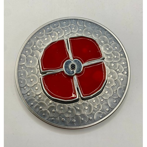 295 - Cased CPM The 2021 Masterpiece Silver Poppy Coin. Weight 155.53g. Coin 65mm Diameter. 20cm x 20cm x ... 