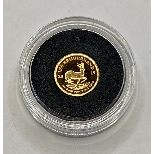 297 - CPM South African Mint 2019 Krugerrand 1/50 oz Gold Proof Coin. 9cm x 9cm x 3.5cm