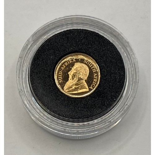 297 - CPM South African Mint 2019 Krugerrand 1/50 oz Gold Proof Coin. 9cm x 9cm x 3.5cm