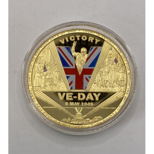 299 - Boxed VE Day 1945 Commemorative Gold Plated Coin with Certificate of Authenticity