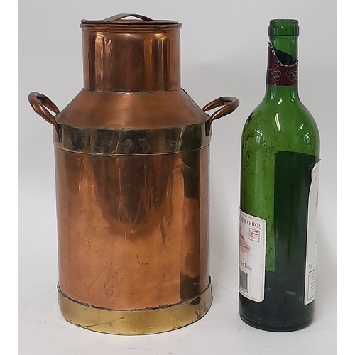 608 - Copper Churn with Lid and Brass Banding, 31cm high