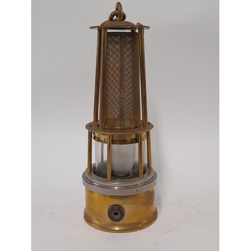 614 - Brass Miners lamp converted to electric, 26cm high