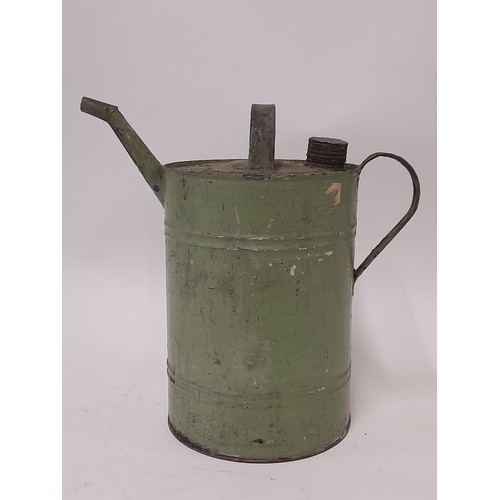 618 - Hand painted Green can with screw on Lid, Possibly continental petrol can, 28cm high x 16cm