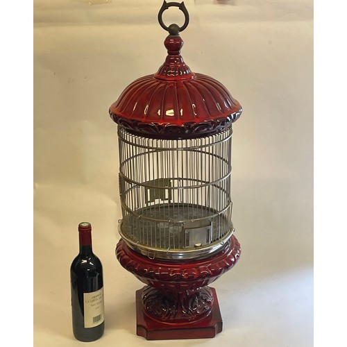 109 - Vintage Continental Ceramic Circular Bird Cage. 78 cms High 30 cms Diameter.